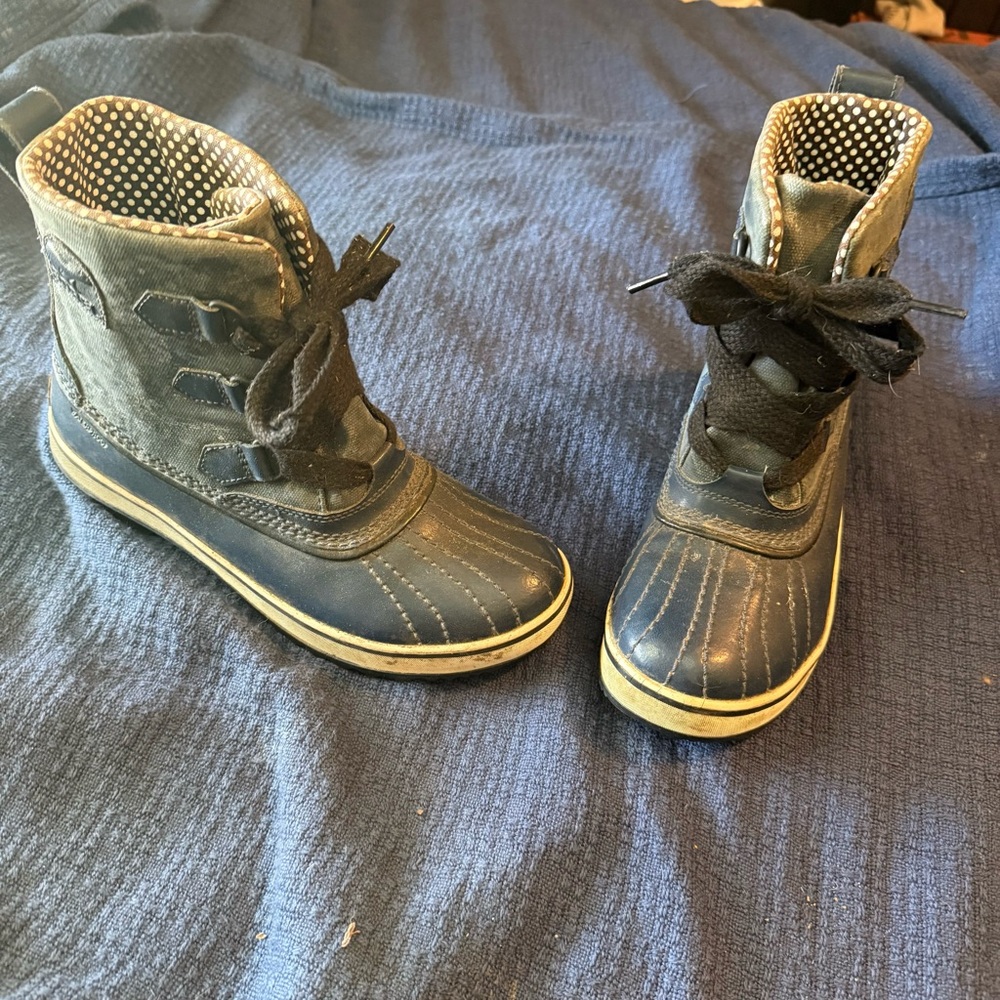 Sorel Boots WATERPROOF Waxed Canvas Lace Up EU 40 Mens US 8 Women's 10 Navy Blue